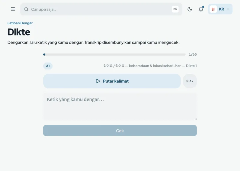 Latihan dikte di Speakly.