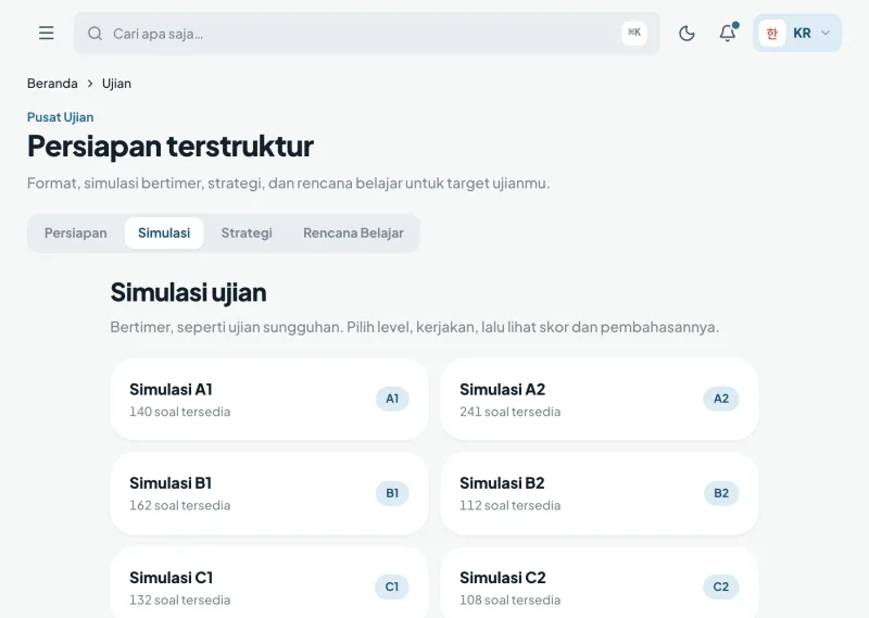 Simulasi ujian di Speakly.